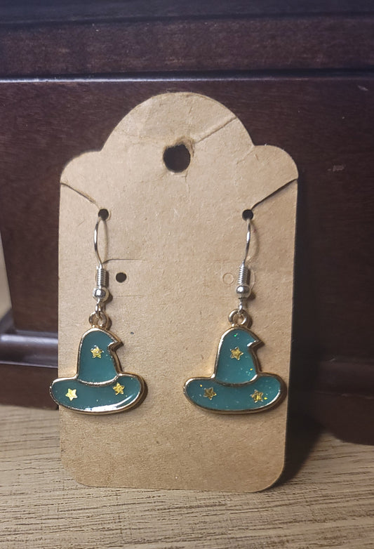 Blue witch hat earrings