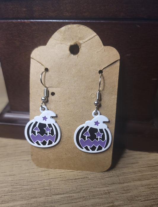 Black, white and purple pumpkin earrings