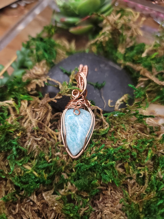 Amazonite & Copper Wire Wrapped Pendant