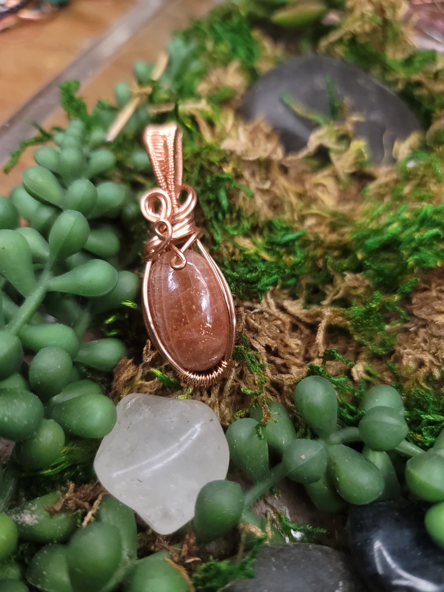 Sunstone & Copper Wire Wrapped Pendant