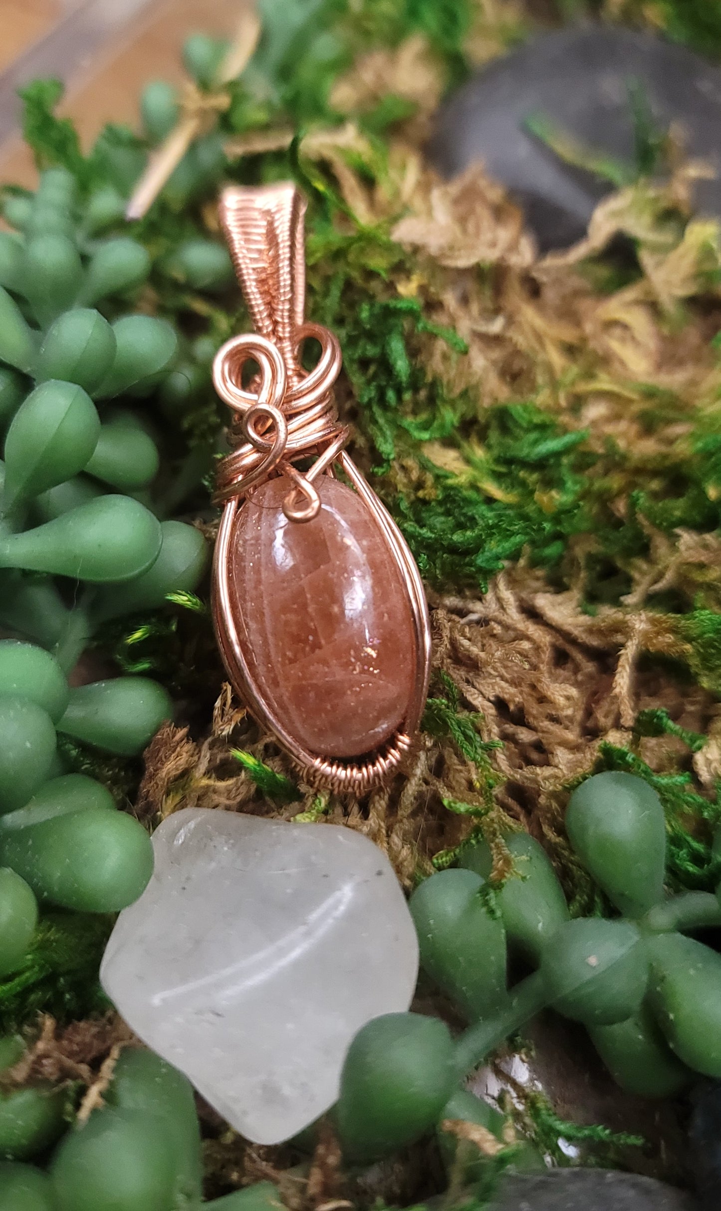 Sunstone & Copper Wire Wrapped Pendant