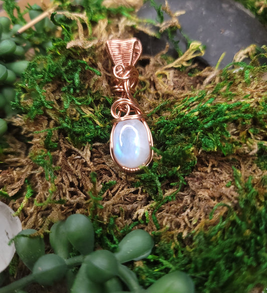 Moonstone & Copper Wire Wrapped Pendant