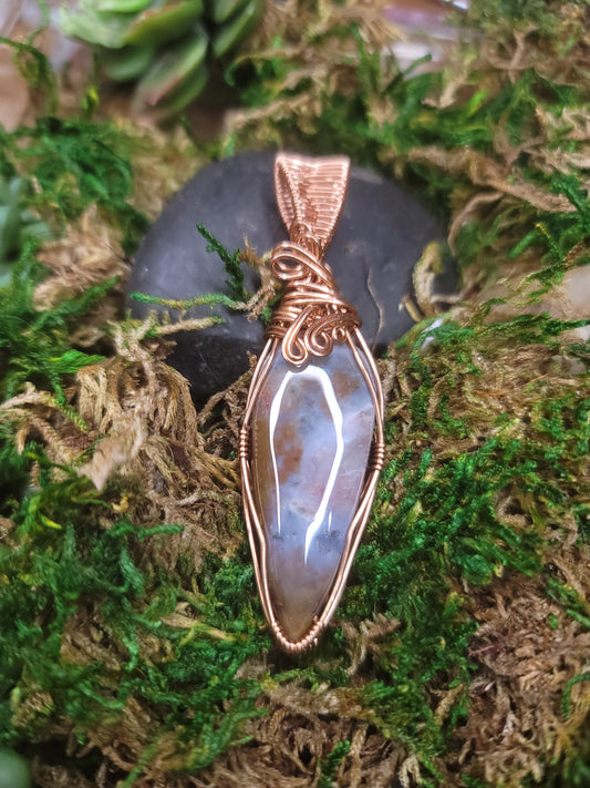 Red Plume Agate & Copper 2ire Wrapped Pendant