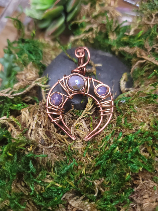 Copper Cresent Moon Wire Wrapped Pendant